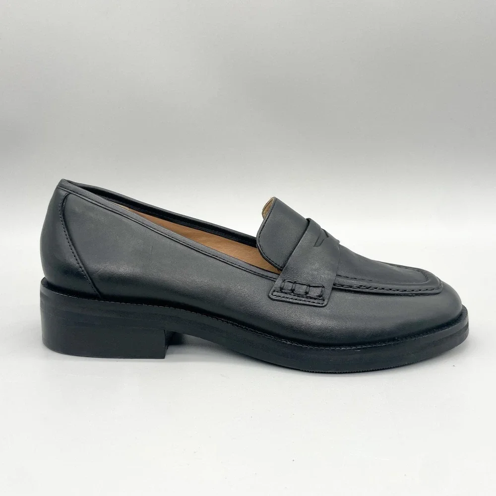 Bernardo Womens 8M Tabitha Penny Loafers Black Leather Block Heel Preppy Office